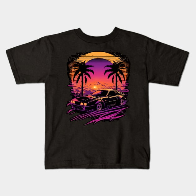 Retro Car in Synthwave Style Kids T-Shirt by Snoe